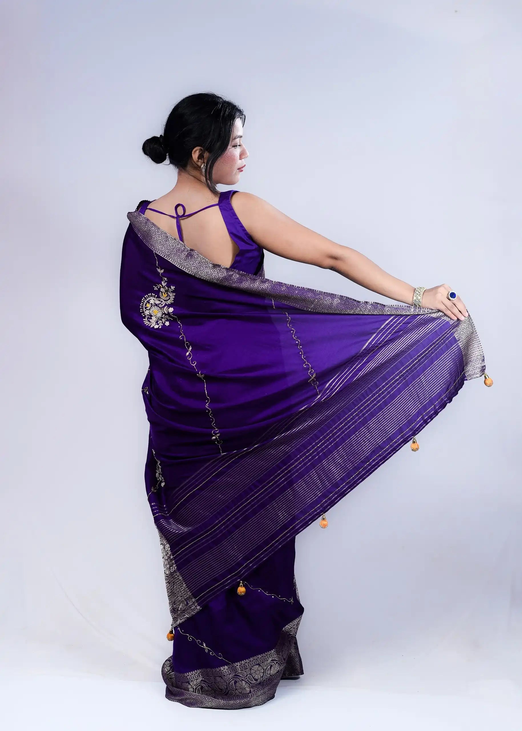 Royal Purple Dola Silk Saree with Intricate Zari Border and Designer Weave