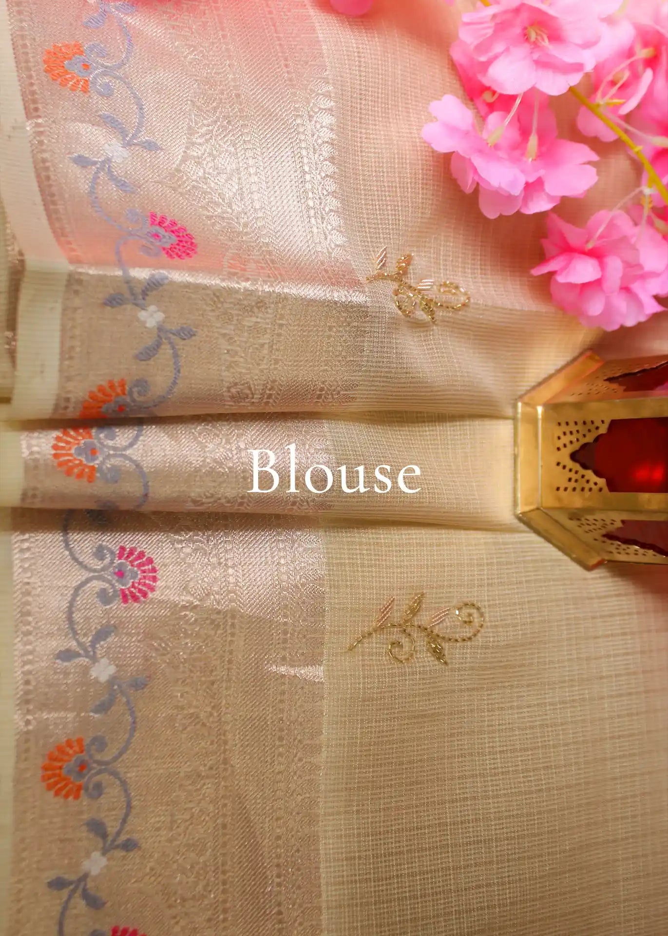 Beige & Pastel Pink Tissue Zari Saree