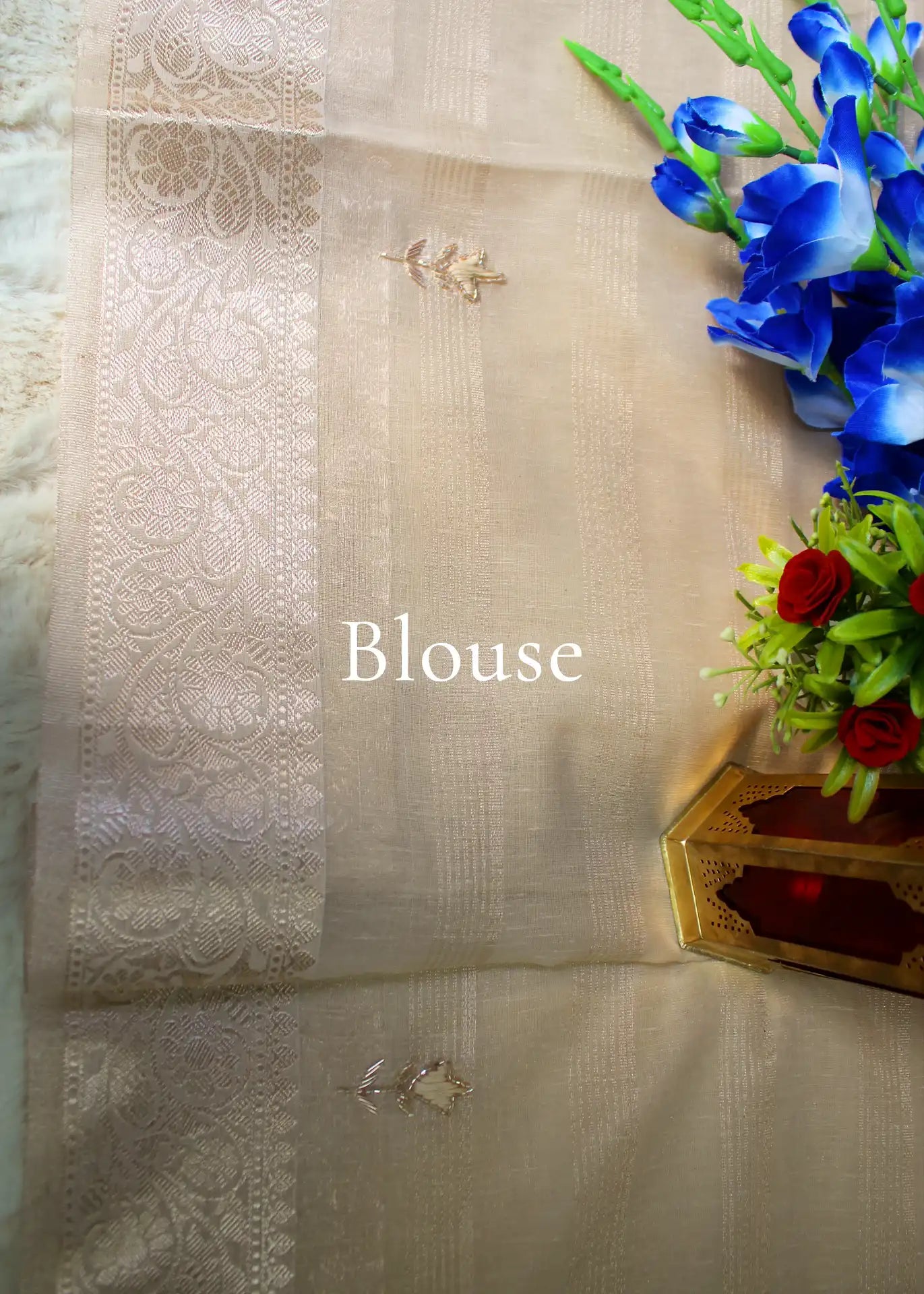 Beige Tissue Zari Saree