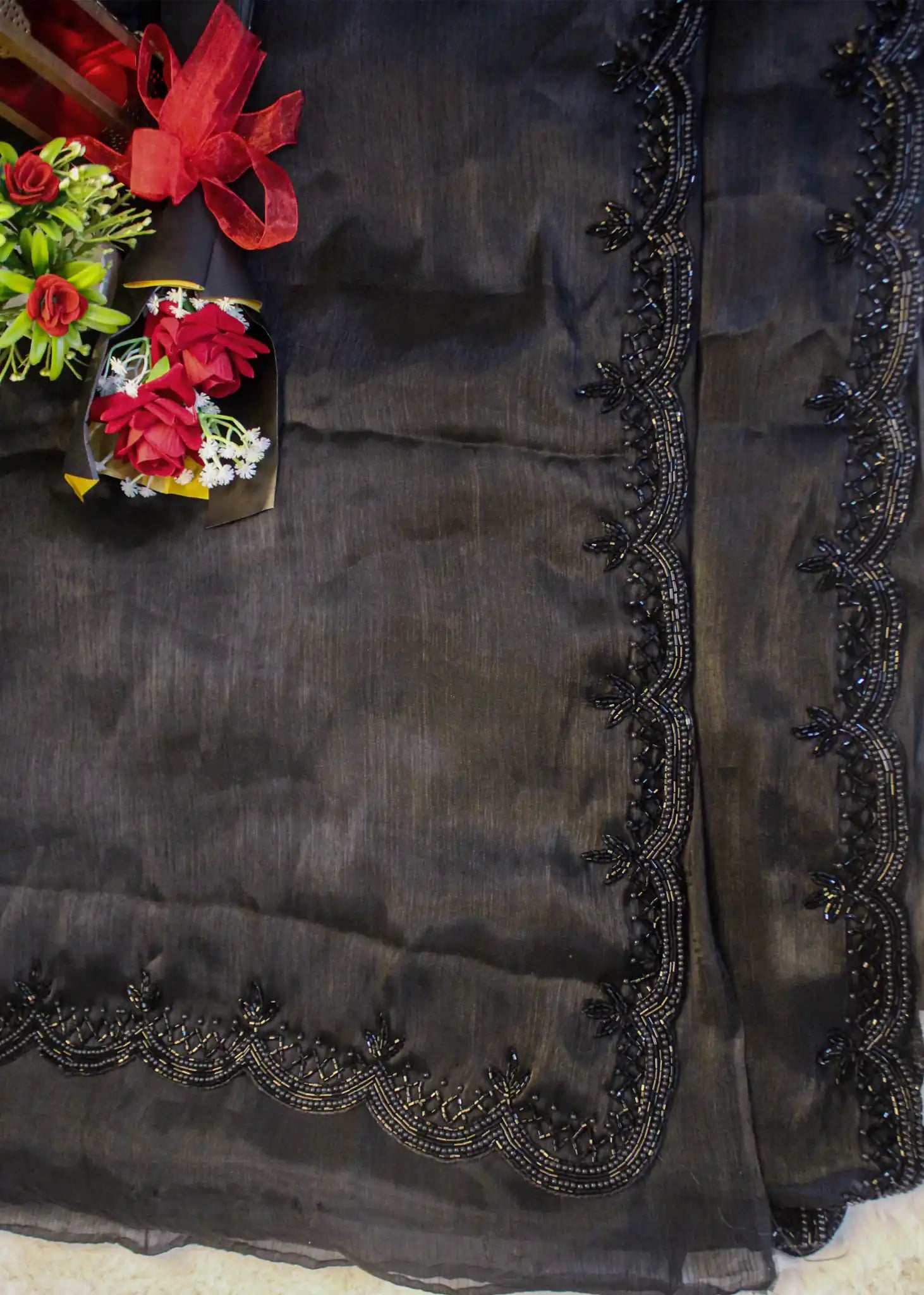 Black Jimmy Choo Saree with Bead & Sequin Hand Embroidery