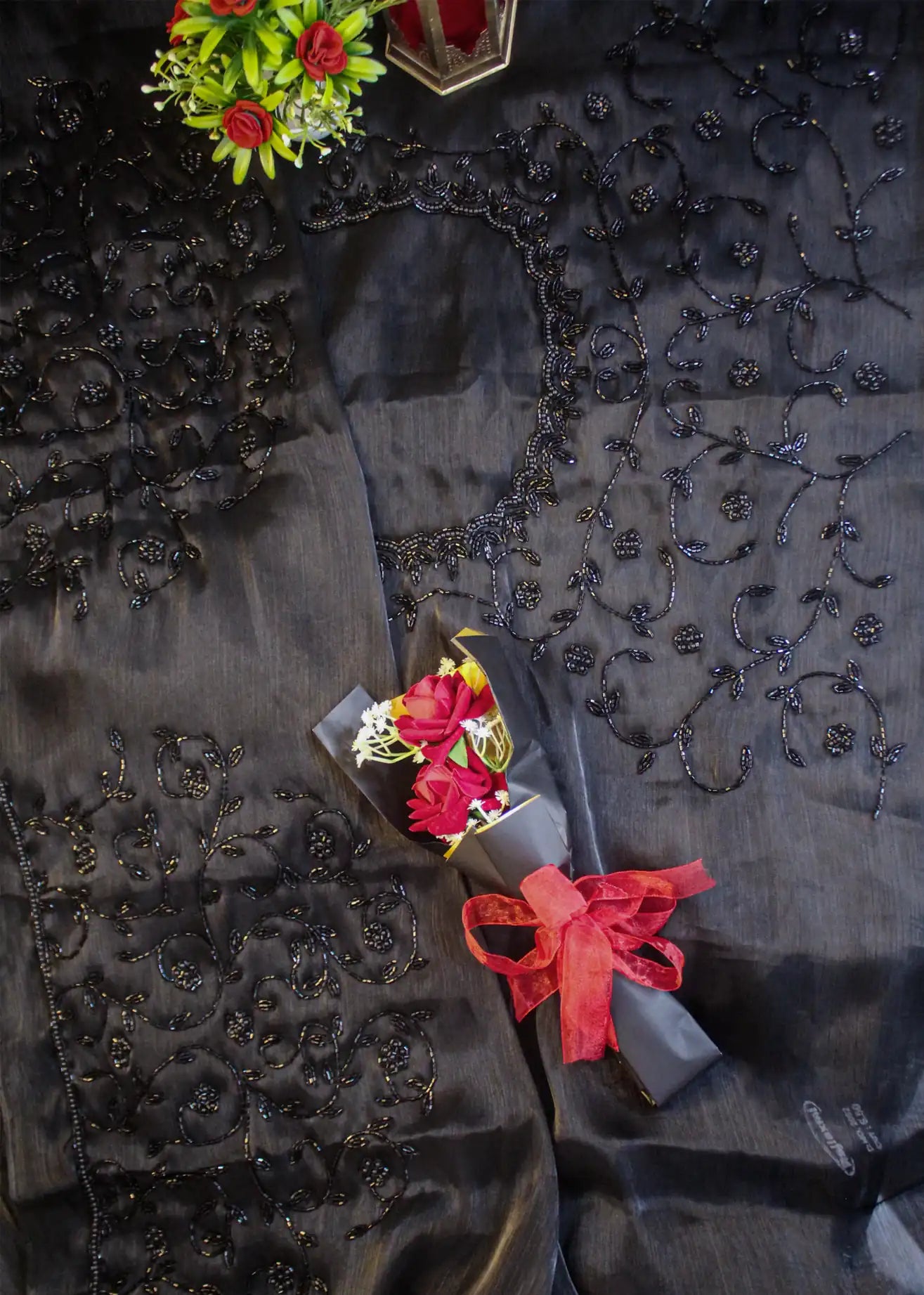 Black Jimmy Choo Saree with Bead & Sequin Hand Embroidery