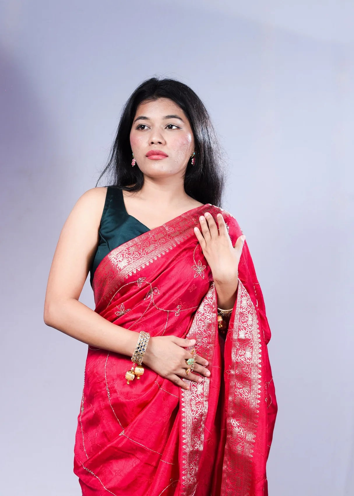 Pink Dola Silk Saree with All-Over Zari Embroidery work and Lace Detailing