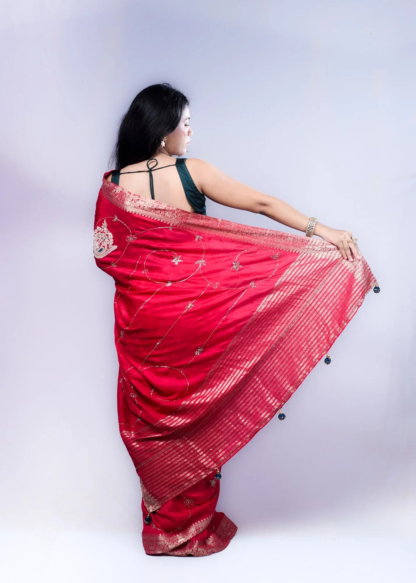 Pink Dola Silk Saree with All-Over Zari Embroidery work and Lace Detailing
