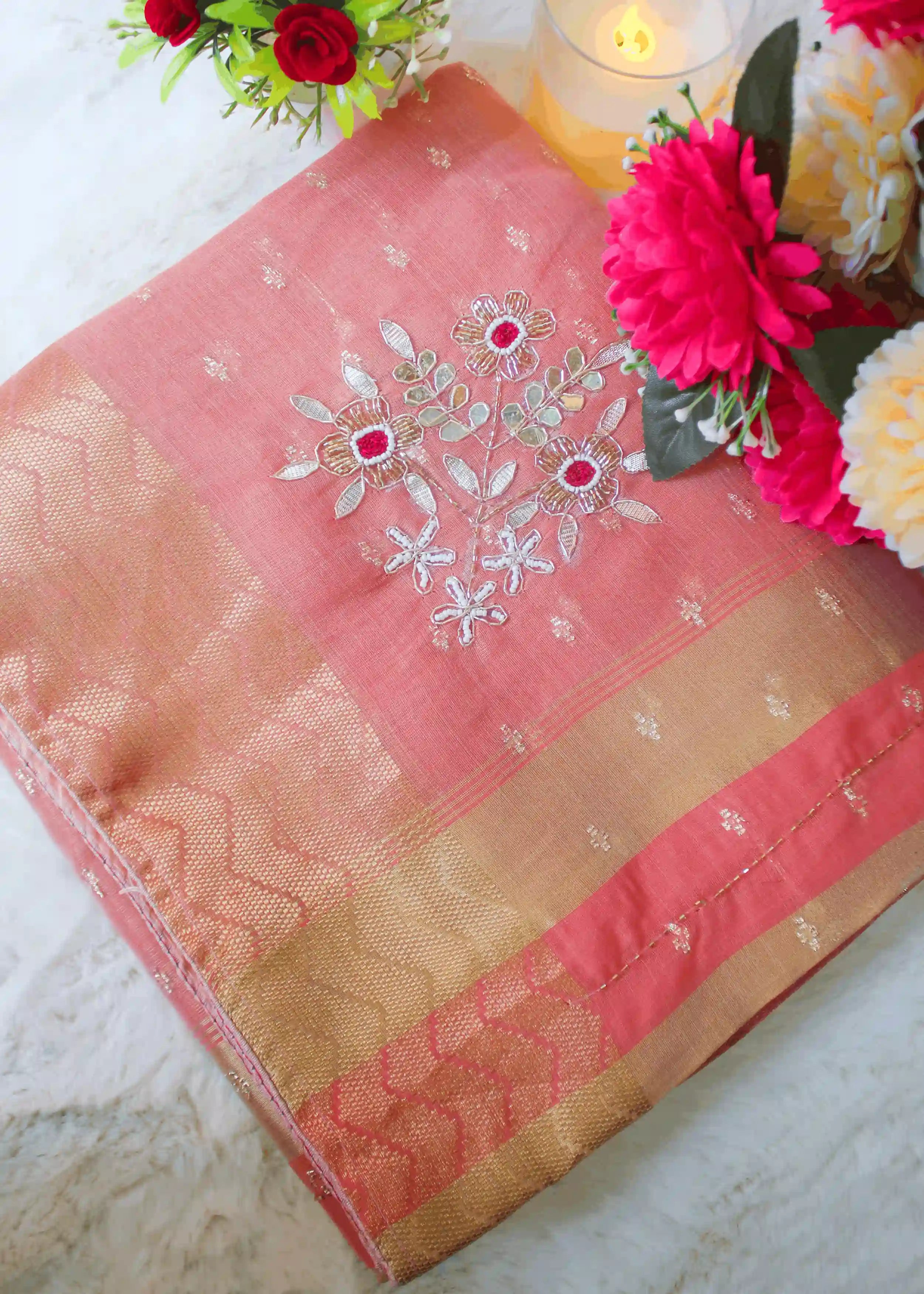 Pink Tissue Zari Saree