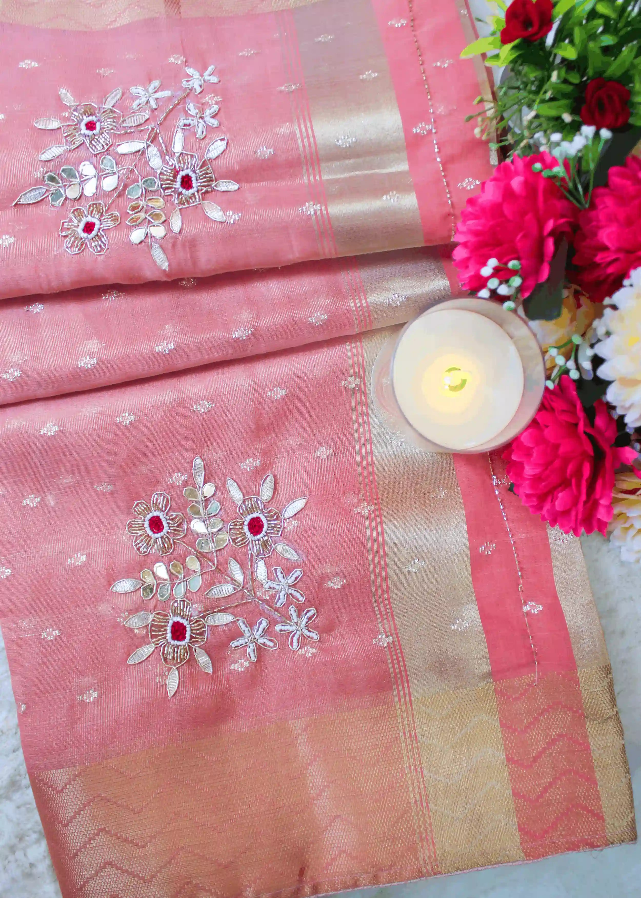 Pink Tissue Zari Saree