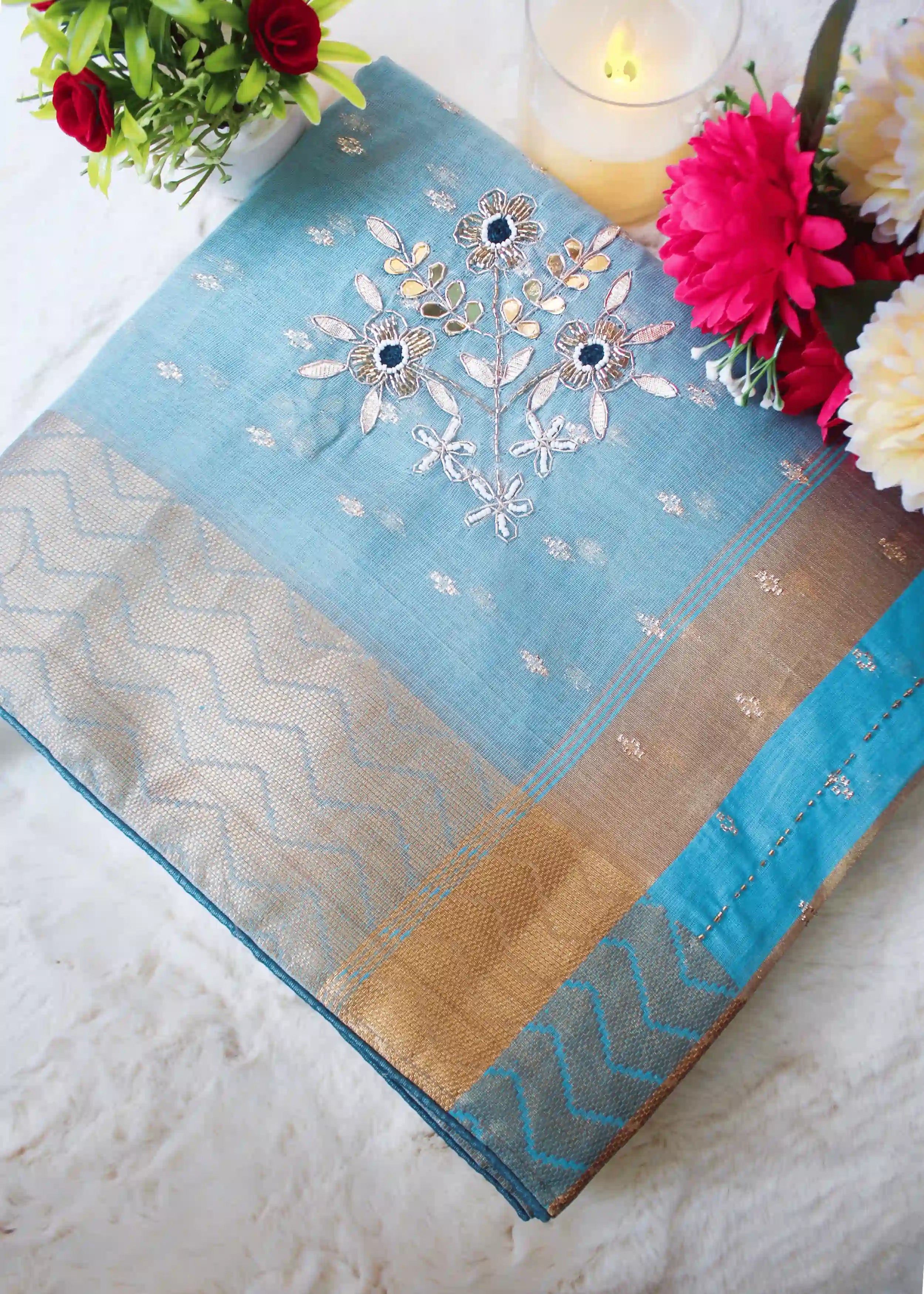 Blue Tissue Zari Saree