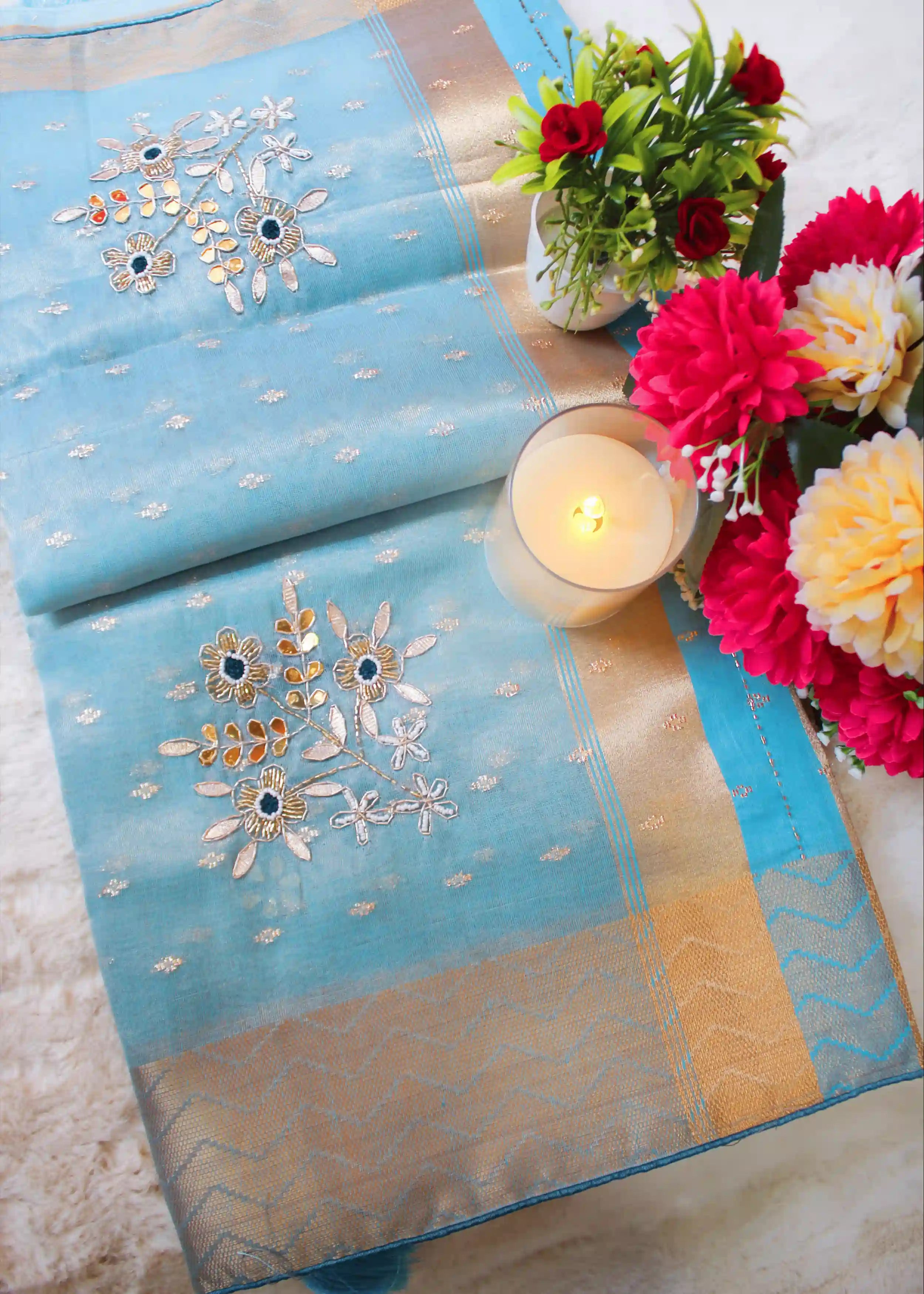 Blue Tissue Zari Saree
